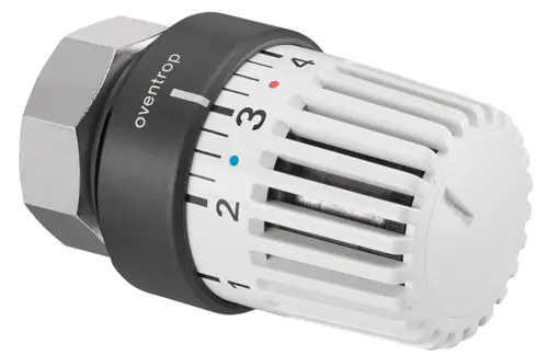 Oventrop Thermostat mit drehbarem Einstellrad und Temperaturskala von 1 bis 5, geeignet für Thermostatventile, in anthrazit und weiß.